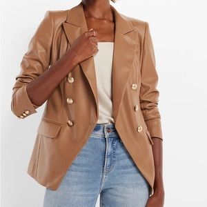 Like new faux tan leather blazer with gold buttons.size XL. Stunning color.